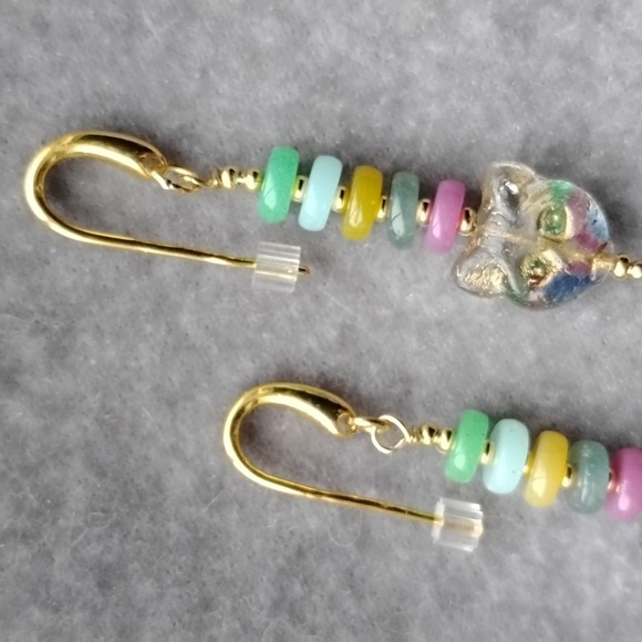 Hand Crafted Colorful Gems And Czech Glass Cat Earrings - Picture 3 of 5